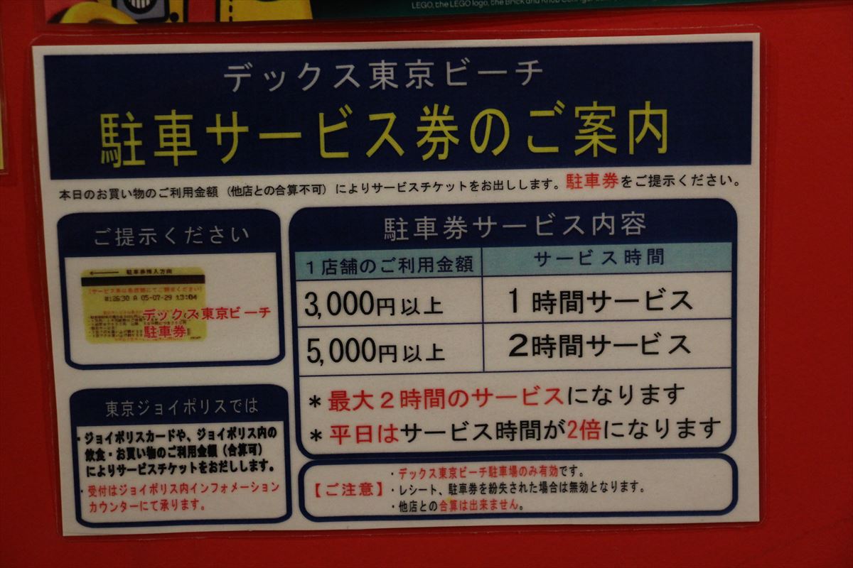 お台場レゴランドの駐車サービス券について