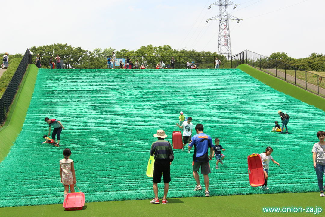 東京都立小金井公園の人工芝ソリゲレンデ