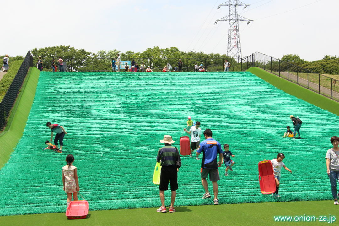 東京都立小金井公園の人工芝ソリゲレンデ