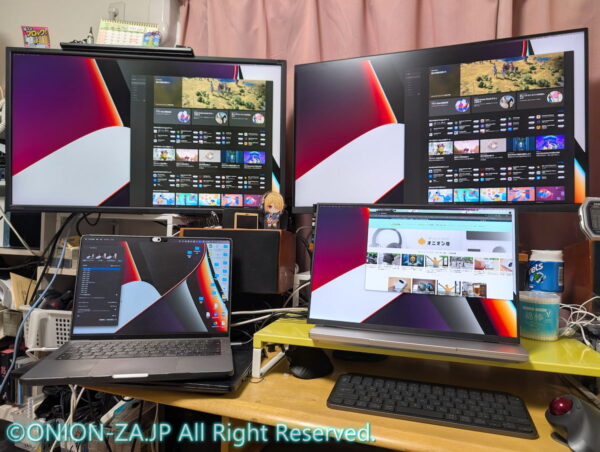 MacでマルチディスプレイアダプターとUSB-Cポートを併用した例